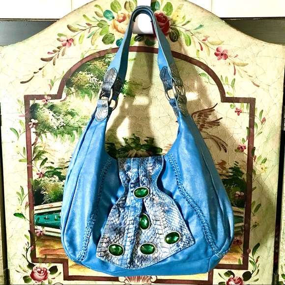 CHI By CARLOS FALCHI Lamb & Snakeskin Studded Bag - Picture 1 of 16